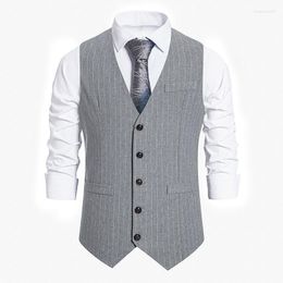 Men's Vests Vintage Tweed Striped Single Breasted Suit Men 2022 Brand Slim Fit Sleeveless Waistcoat Casual Business Vest Gilet Homme Stra22