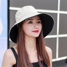 Summer Foldable Bucket Hat for women Outdoor screen Cotton Fishing Hunting Cap AntiUV wide brim bucket Sun hat 220627