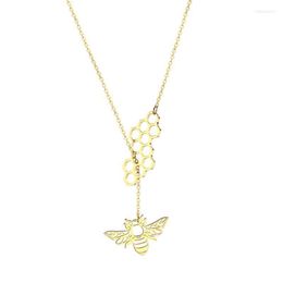 Pendant Necklaces Necklack For Women Bee Honeycomb Trend Long Choker On The Neck Stainless Steel 18K Gold Female Jewely Chain