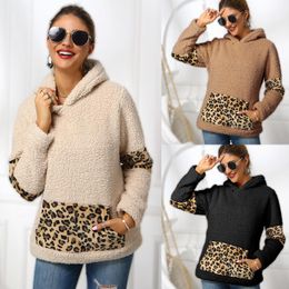 Women's Blouses & Shirts Thick Pullover Autumn Winter Warm Hoodie Leopard Print Top Female Plush Overcoat Pocket Casual Teddy Outwear SportW