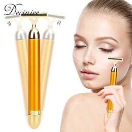 Beauty Bar 24k Golden Pulse Facial Massager Y Shape Gold Stick Anti-Wrinkle Face Firming Lift Roller Vibrating Massage 220512