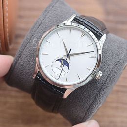 Top Fashion Automatic Mechanical Self Winding Watch Men Gold Silver Dial Classic Moon Phase Design Wristwatch Business Leather Strap Clock 5720