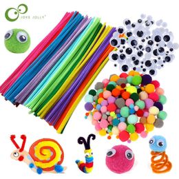 Wholesale kids rainbow Colour Twist Plush Stick Kindergarten Wool Top Ball Poms Wiggle Eyes Party Activity Handmade Diy Crafts Toys