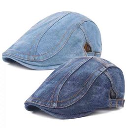 Denim Beret Hats Adjustable Men Women Jeans Berets Newsboy Flat Gatsby Cabbie Driving Cap Autumn Hats Forward Peaked Caps J220722
