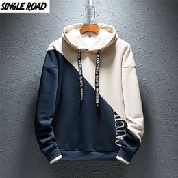 SingleRoad Mens Hoodies Men Colorblock Casual Patchwork Hoodie Man Japanese Streetwear Hip Hop Khaki Hoodie Sweatshirt Men 201201