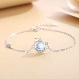 Fashion Fish Tail Chain Bracelet Sterling 925 Silver Women S925 Exquisite Moonstone Bracelets Top Jewellery Gifts Quality for Female