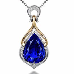 Silver Necklace Angel Eyes Pendant Blue Crystal Sapphire Tanzanite Pendant Necklaces for Women Jewellery Bijoux Party Fashion Gifts