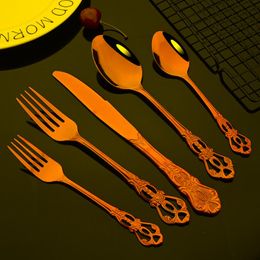 Flatware Sets 2/4/6Set Gold Mirror Kitchen Cutlery Set Stainless Steel Dinnerware Knife Tea Fork Spoon SilverwareTableware SetFlatware