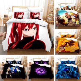 Anime Fairy Tail Bedding Set 3d Cartoon Duvet Cover with Pillow Queen King Bed for Kids Adults Bedroom Decor