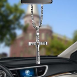 Interior Decorations Crystal Metal Christian Cross Automobile Car Rearview Mirror Decoration Hanging Ornament Auto Decor Pendant