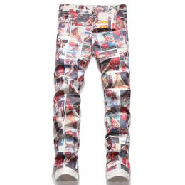 Slim Fit Pants Jeans Straight Leg Full Printed Men Regular Cotton Jean Pant Hip Hop Casual Big size Trousers 5698