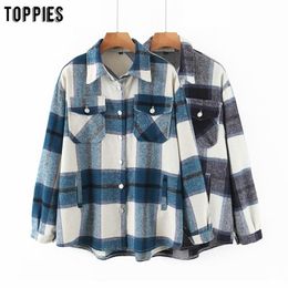 toppies vintage lattice shirt jackets womens loose single breasted coat spring plus size jackets 201023