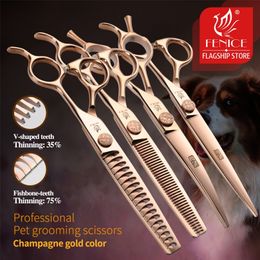 Fenice JP440C Steel 6.5/6.75/7/7.25/7.5 inch Pet Dogs Grooming Scissors Set Straight Curved Thinning Shear Scissors For Dogs 220423