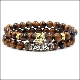 Charm Bracelets Tiger Eye Stone Bracelet Set Owl Lion Natural Bead Bracele Yydhhome Drop Delivery 2021 Jewellery Yydhhome Dhflp