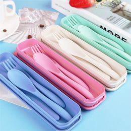Dinnerware Sets 3Pcs Portable Cutlery With Box Western Set Office Outdoor Travel Picnic Eco Friendly Tableware ReusableDinnerware