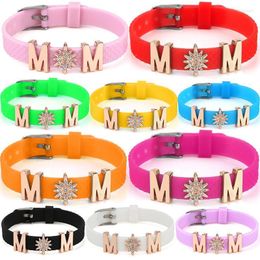 Beaded Strands Silicone Rubber Elasticity Wristband With Crystal MOM Snowflake Beads Mesh Charm For Women Mother Jewellery Lars22