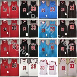 Mitchell and Ness Retro Stitched Men Basketball Jerseys 23 Michael Breathable Team Red White Blue Black Stripe Size S-2XL