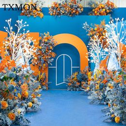 Decorative Flowers & Wreaths Customised Blue Orange Floral Wedding Christmas Party Background Arch Decor El Outdoor Scene Layout Stage Pogra