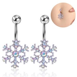 Snow Belly Button Ring 316L Stainless Steel Body Piercing Jewelry 14G Snow Crystal Rhinestone Navel Barbell