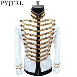 PYJTRL Men Slim Fit Jackets Fashion Military Black White Gold Silver Suit Jacket Blazer Single Breasted Drama Stage Costume 201104