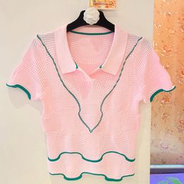 433 2022 Summer Kint Short Sleeve Crew Neck Brand Same Style Sweater Black White Pink green Luxury Womens Clothes DL