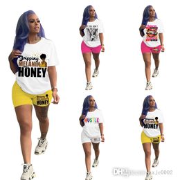 Designer Tracksuits For Womens Fashion Two Piece Short Pants Set Cartoon Printed T-shirt And Biker Shorts Casual Sports Suit