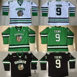 VipCeoMit Mens 9 Jonathan Toews Dakota Hockey Jersey 100% Stitched Embroidery Fighting Sioux DAKOTA College Hockey Jerseys Black White Green