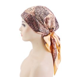 New Paisley Pattern Satin Headscarf Square Turban Muslim Pareo Neck Muffler Hijab Female Head Wrap Marque Fashion Accessories