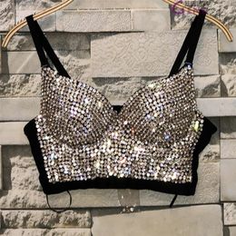 Plus Size High quality Hand-made Pearls Jewel Diamond beading Women's Sexy Bustier Bra Cropped sling Top Vest Bra bling 220331