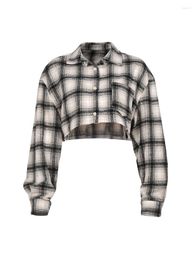 Women's Blouses & Shirts Women Sexy Black White Plaid Long Sleeve Exposed Checkerboard T Shirt Slim Fit Tops Fashion Single-breasted Y2k