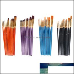 Brush Set Art Supplies 10Pcs Watercolour Gouache Paint Brushes Different Shape Round Pointed Tip Nylon Hair Painting Drop Delivery 2021 Arts