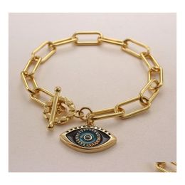 Charm Bracelets Fashion Jewelry Copper Gold Plated Evil Blue Pendant Bracelet Zircon Eye Enamel Geometric Chain Drop Delivery Dhcmd