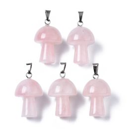 Natural Stone Carving Mushroom Shape charms Pendant Reiki Healing Crystal Tiger Eye pink Quartz Amethyst Agate Aventurines For Necklace Jewellery making