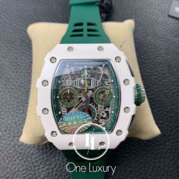 Watches Wristwatch Designer Luxury Mens Mechanical Watch Original 011 Rm11-03 Flyback Chronograph White Ceramic Case on Rubber Strap Swiss