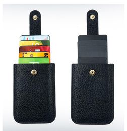 Genuine leather small ultra-thin cards bag Cascading smoked pull card portable rfid business card package
