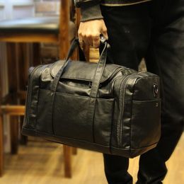 Duffel Bags Men's PU Leather Large Capacity Luxury Travel Black Casual Sports Vintage Handbags Shoulder Messenger Luggage BagDuffel