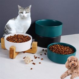 5 colors Ceramic Pet Bowl Cat Puppy Feeding Supplies Double Pet Bowls Dog Food Water Feeder Dog Accessories Durable option 210320