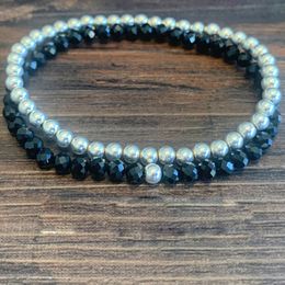 MG1430 Strand Black Tourmaline Mini Mala Gemstone Bracelet 4mm Crystals Heart Chakra Balance Bracelet Hematite Energy Jewelry Set