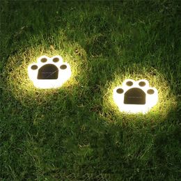 Solar Outdoor Ground Lights LED Bear Cat Paw Print Landscape Lighting Decor Lamp for Yard Garden Pathway