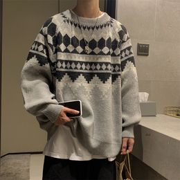 Men's Sweaters Vintage Winter Grandpa Sweater Men Casual ONeck Jacquard Sweater Oversized Pullover Hip Hop Korean Harajuku Clothes Warm Jumper 220826