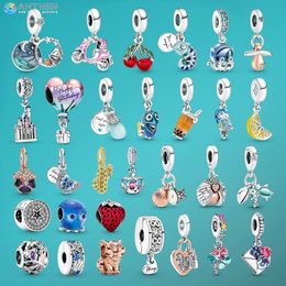 925 Silver Fit Pandora Charm 925 Bracelet Pansy Lemon Octopus Fish Conch Murano Glass Turtles charms set Pendant DIY Fine Beads Jewellery