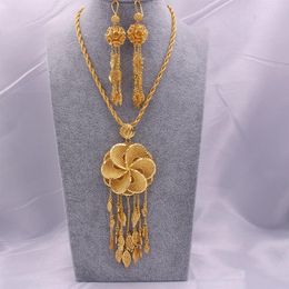 dubai gold pendants UK - Dubai 18K gold color Jewelry sets for Women Indian Ethiopia Necklace Pendant Earrings set Africa Saudi Arabia wedding Party gift251N