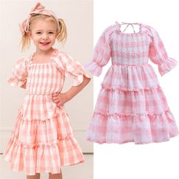 Floral Summer Dress For Girls Flower Puff Sleeve French Style Dresses Children Kids Cotton Blend 220426