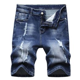 2022 Summer New Men's Ripped Denim Shorts Classic Style Blue Fashion Casual Slim Fit Short Jeans Male Simple Straight Streetwear