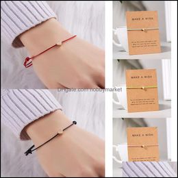 Make A Wish Heart Love Hand-Woven Charm Bracelet Simple Woven Adjustable Couple Bracelets For Men Women Jewelry Gifts Drop Delivery 2021 Uye