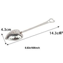 Heart Shape Stainless Steel Tea Infuser Kitchen Tools Strainer Filter Long Handle Spoons Party Gift Favor with Opp Retail Pack JLA13198