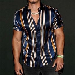 Summer Mens Vintage Striped Shirt Fashion Casual Luxury Short Sleeve Hawaii s For Men Blusas Camisa Masculina 220401
