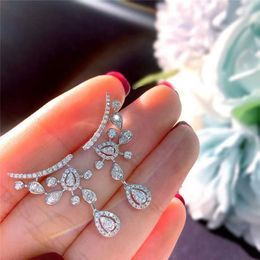 Luxury Crystal Full Stone Dangle Earrings Female Water Drop White Zircon For Women Wedding Jewellery Engagement & Chandelier