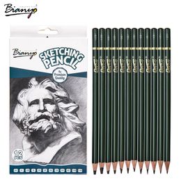 Bianyo Sketch Standard Pencil 12/Box Simple Pencil Charcoal For Drawing Professional Artist Tools Office Pencils Sets Good Gfit T200107