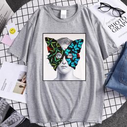 Men's T-Shirts Two-Tone Butterfly Mask Prints T Shirts Oversized Crewneck Fashion Tee Loose Vintage Mans